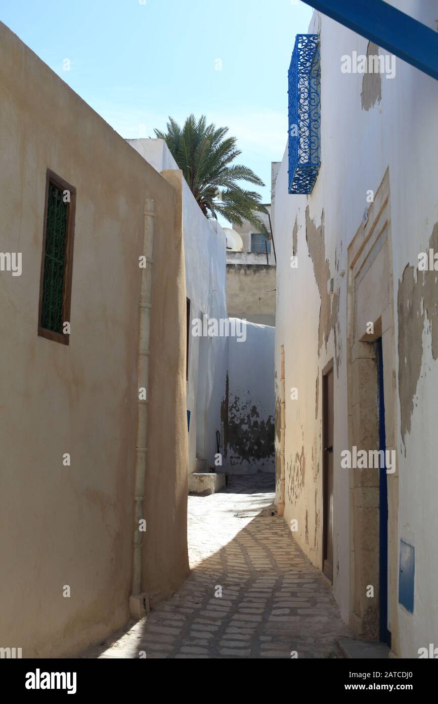 Empty white alley in Medina. Stock Photo