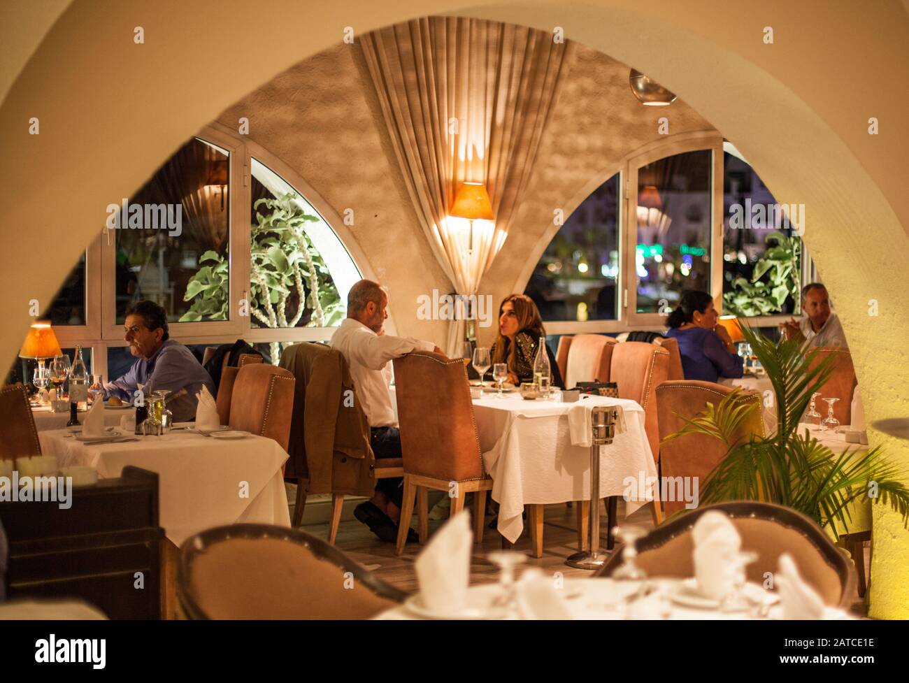 People for dinner at a restaurant in Port el Kantaoui Stock Photo