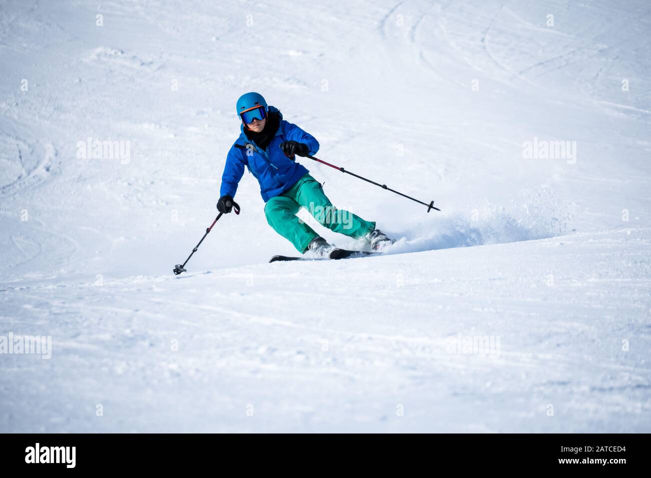 Woman skiing, Zauchensee ski resort, Salzburg, Austria Stock Photo