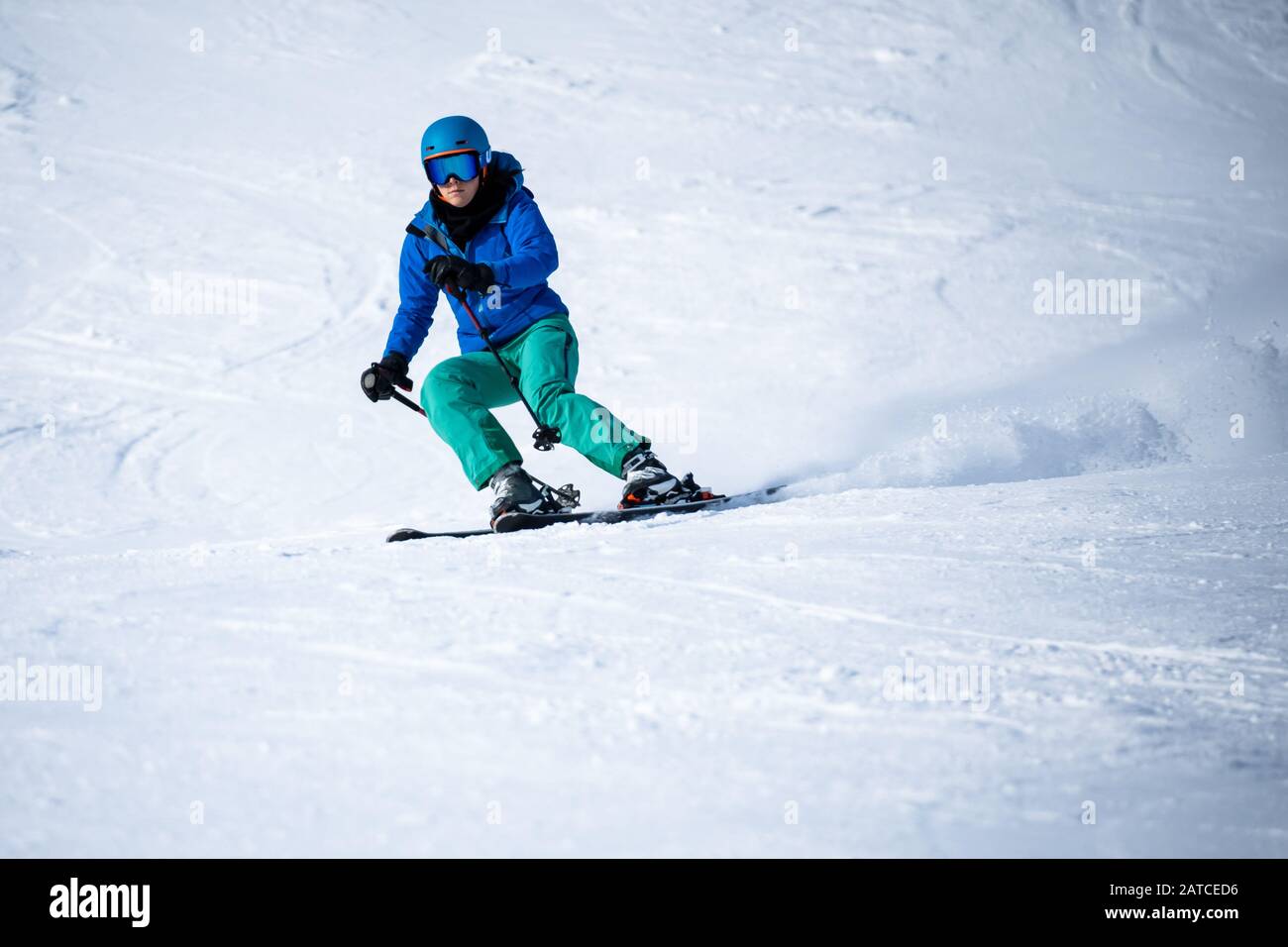 Woman skiing, Zauchensee ski resort, Salzburg, Austria Stock Photo