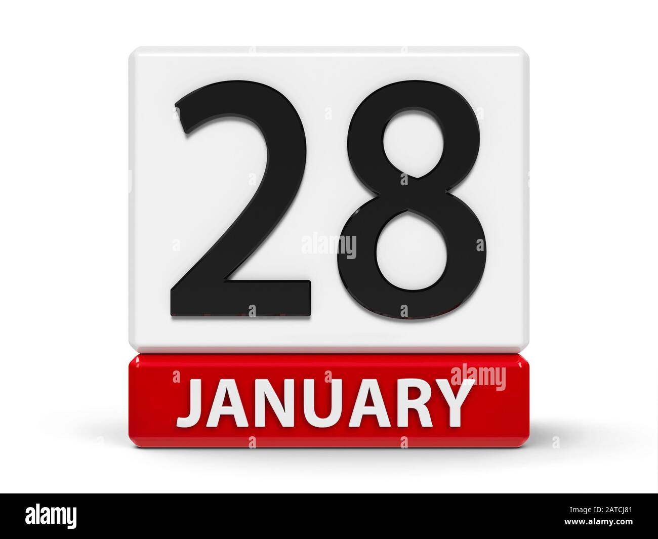 Red and white calendar icon from cubes - The Twenty Eighth of January - on a white table - Data Protection Day, three-dimensional rendering, 3D illust Stock Photo