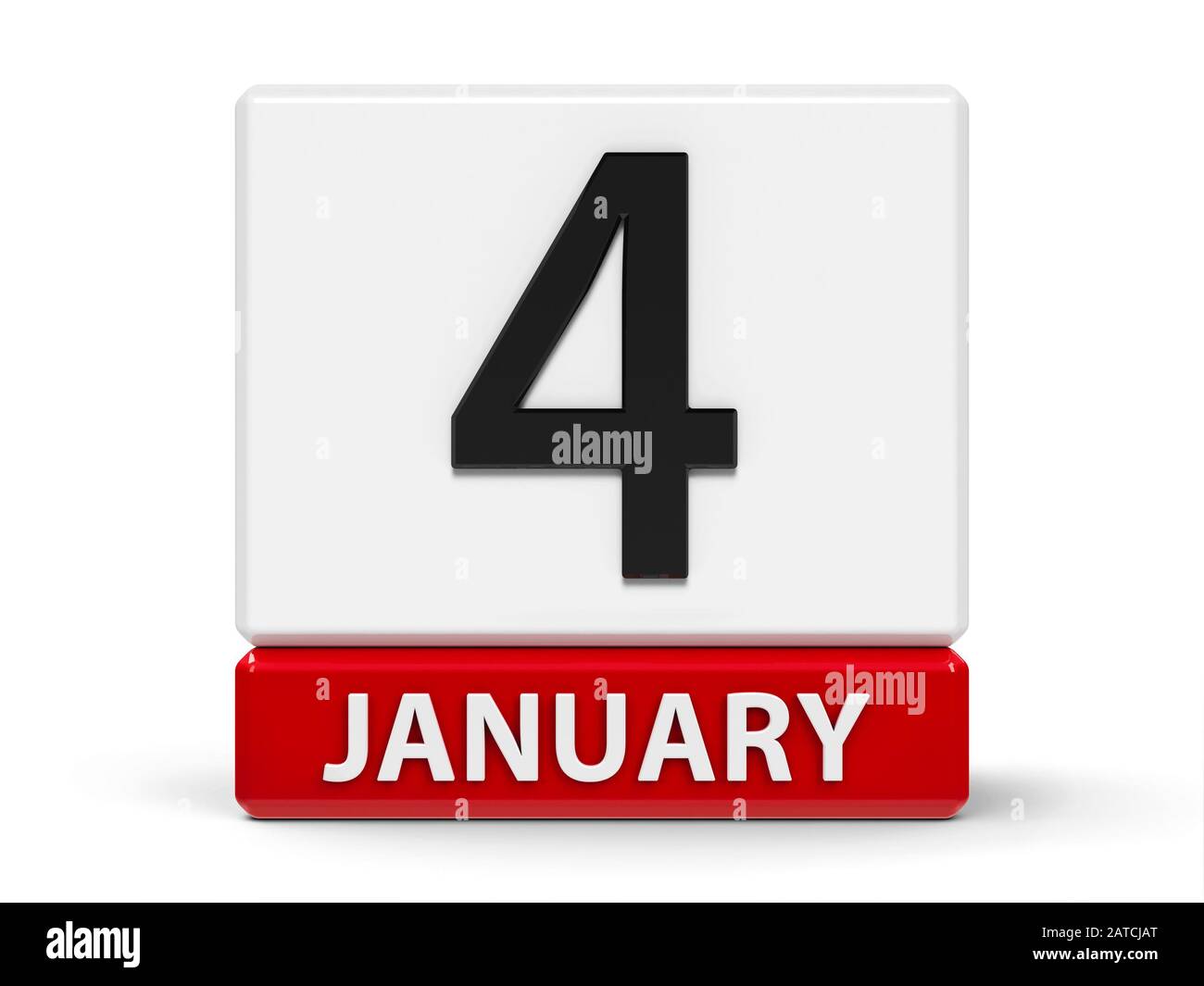 Red and white calendar icon from cubes - The Fourth of January - on a white table - World Braille Day, National Spaghetti Day, three-dimensional rende Stock Photo