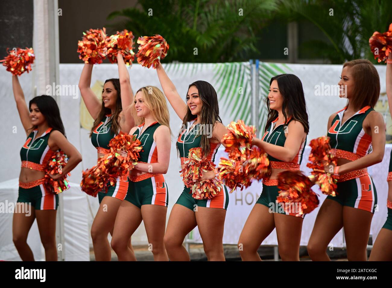 Miami, USA. 01st Feb, 2020. University of Miami cheerleaders perform