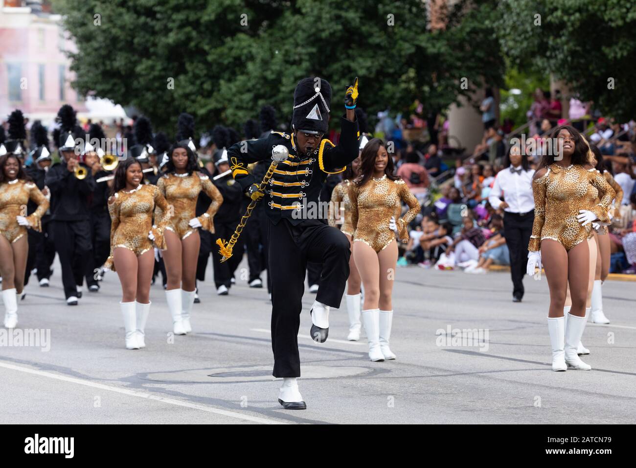 Indianapolis, Indiana, USA - September 28, 2019: The Circle City Classic Parade, Membersa of the Central High School marching Yellow Jackets performin Stock Photo
