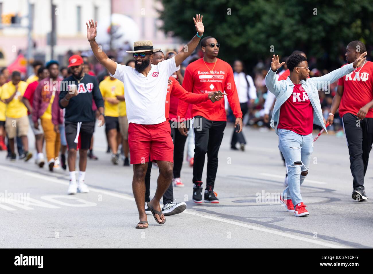 Indianapolis, Indiana, USA - September 28, 2019: The Circle City Classic Parade, Members of the Kappa Alpha Psi, going down pennsylvania street during Stock Photo