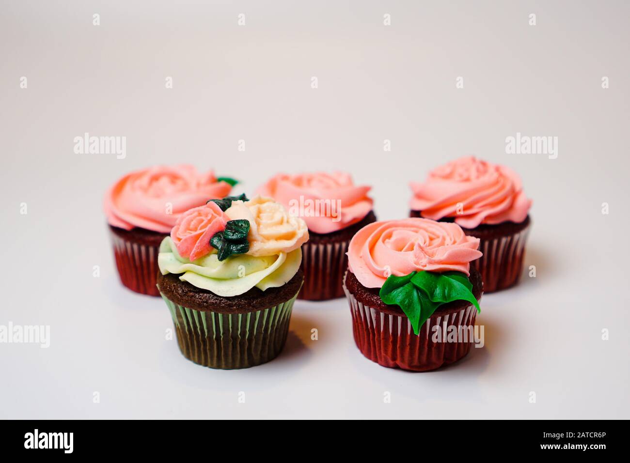 Cupcakes decorated as roses Stock Photo