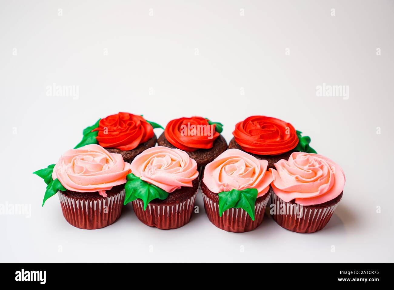 Cupcakes decorated as roses Stock Photo