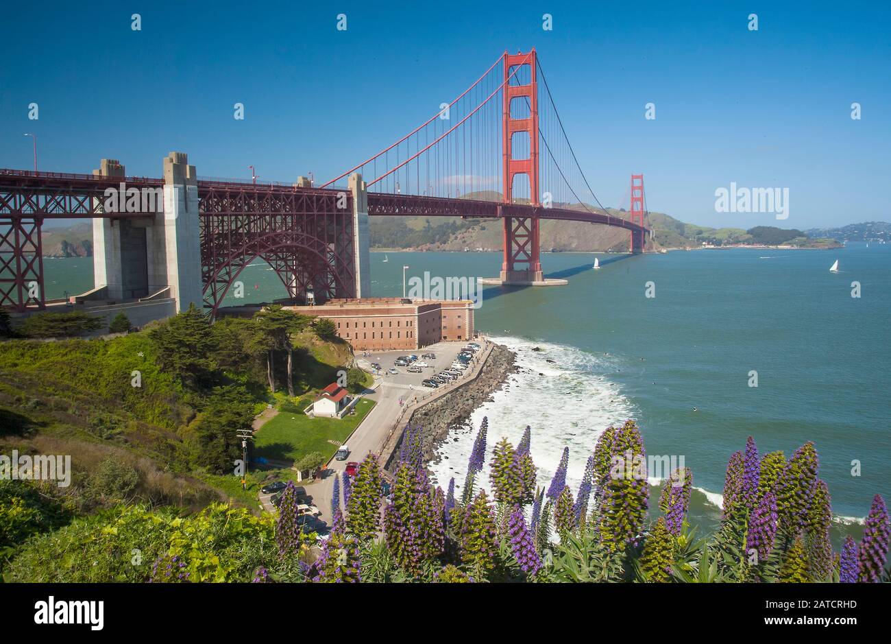 Golden Gate Bridge San Francisco from Crissy Field Stock Photo