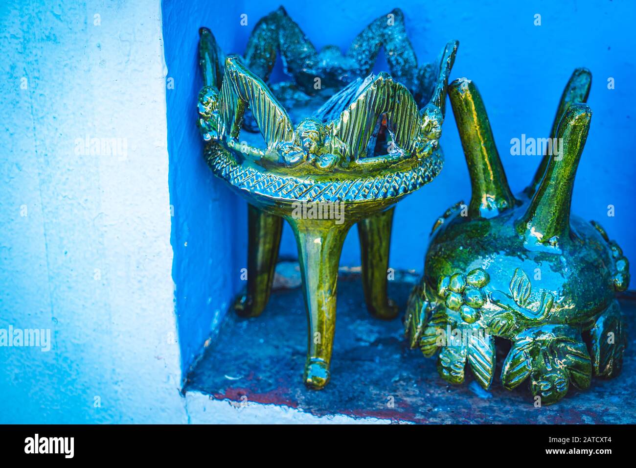 Green Pottery Traditional Village Atzompa, Oaxaca, Mexico Stock Photo