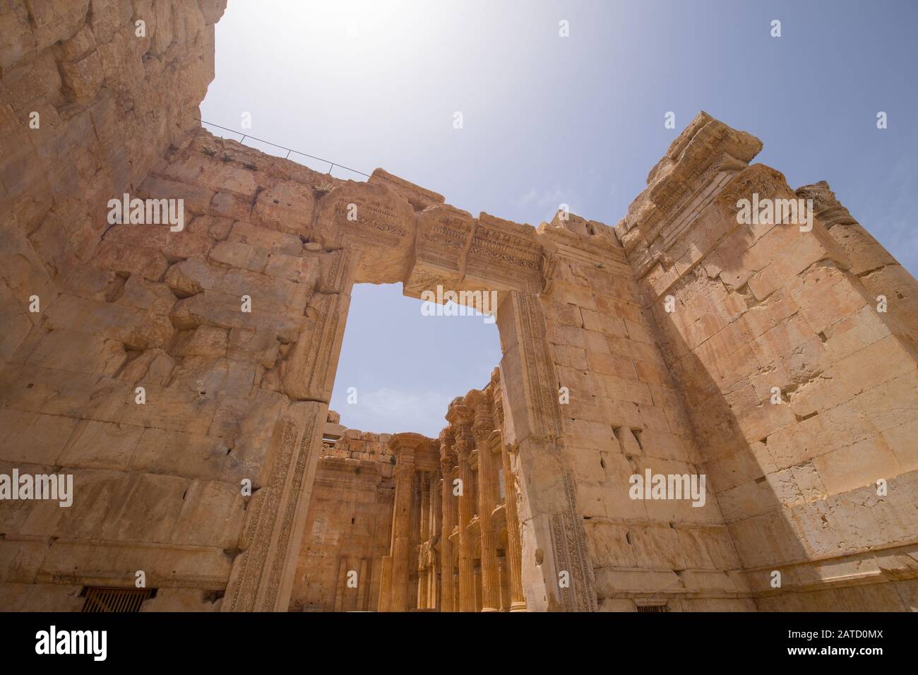 The Temple of Bacchus. The ruins of the Roman city of Heliopolis or Baalbek in the Beqaa Valley. Baalbek, Lebanon - June, 2019 Stock Photo