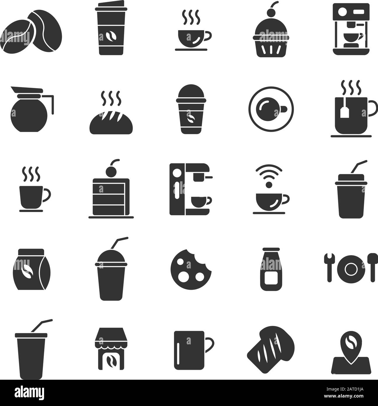 Coffee Shop solid icon set. Vector and Illustration Stock Vector Image ...