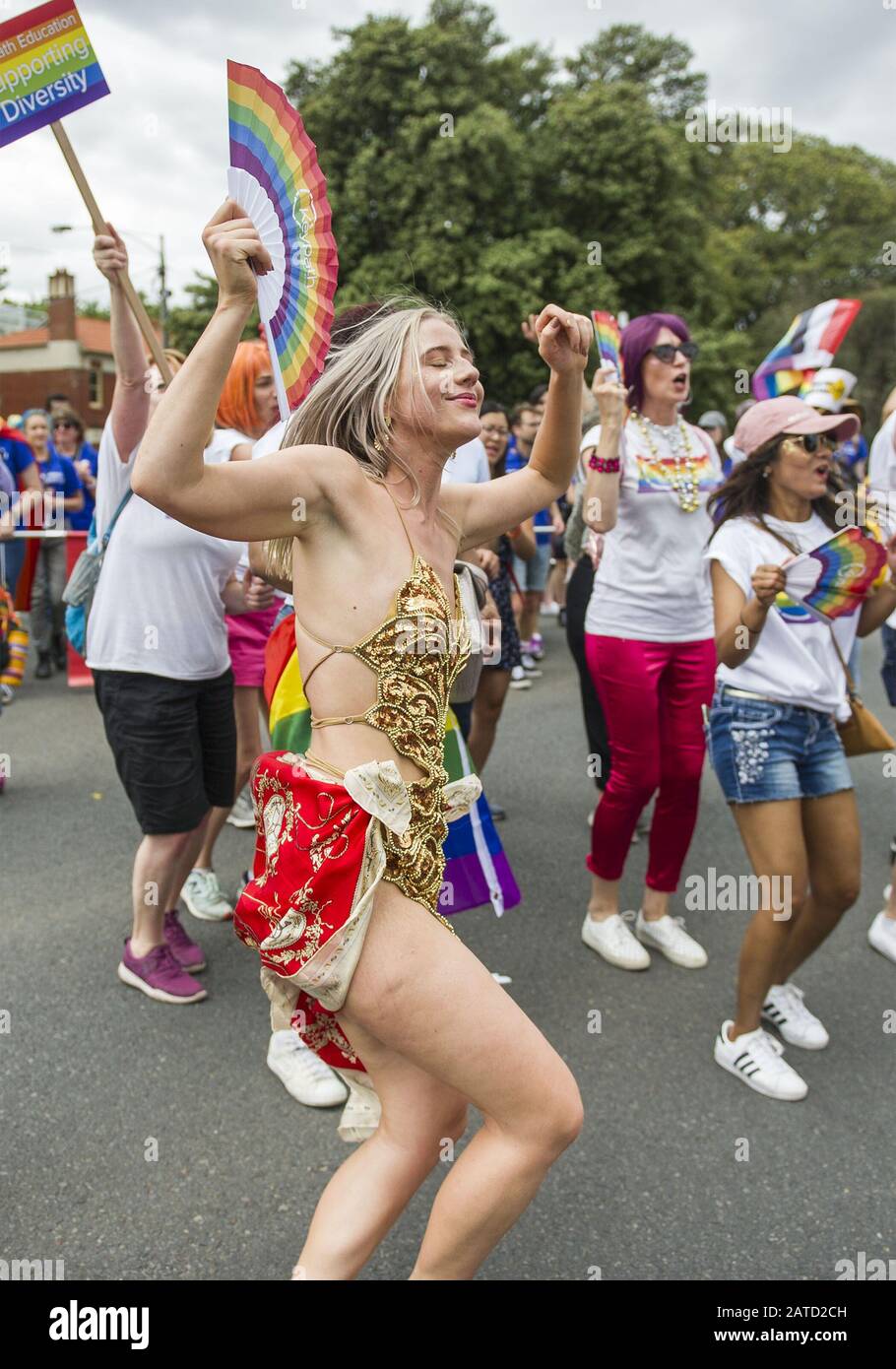 Melbourne, Australia. 2nd Feb, 2020. Thousands of people parade in St Kilda at the 25th annual Midsumma Pride March to show support for the LGBTQIA  community. The celebration then continued at the foreshore of Catani Gardens. The event was part of Midsumma Festival 2020's program of queer arts and cultural events taking place in Melbourne for 22 days this summer. Credit: PJ Heller/ZUMA Wire/Alamy Live News Stock Photo