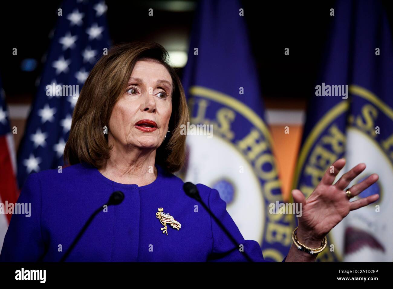 Beijing, China. 9th Jan, 2020. U.S. House Speaker Nancy Pelosi speaks during a press conference on the Capitol Hill in Washington, DC Jan. 9, 2020. Credit: Ting Shen/Xinhua/Alamy Live News Stock Photo