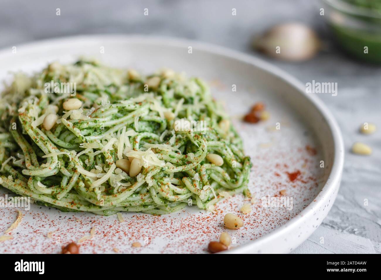 Green Vegan Pasta With Avocado Spinach And Pine Nuts Healthy And Wholesome Food Good Nutrition Stock Photo Alamy