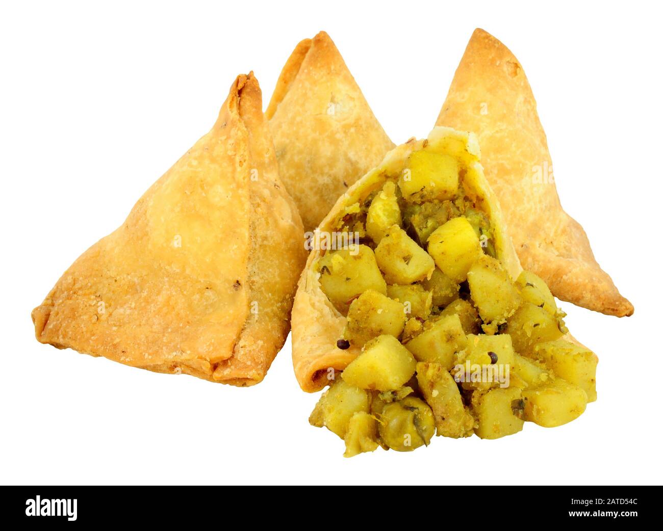 Punjabi style vegetable samosas isolated on a white background Stock Photo