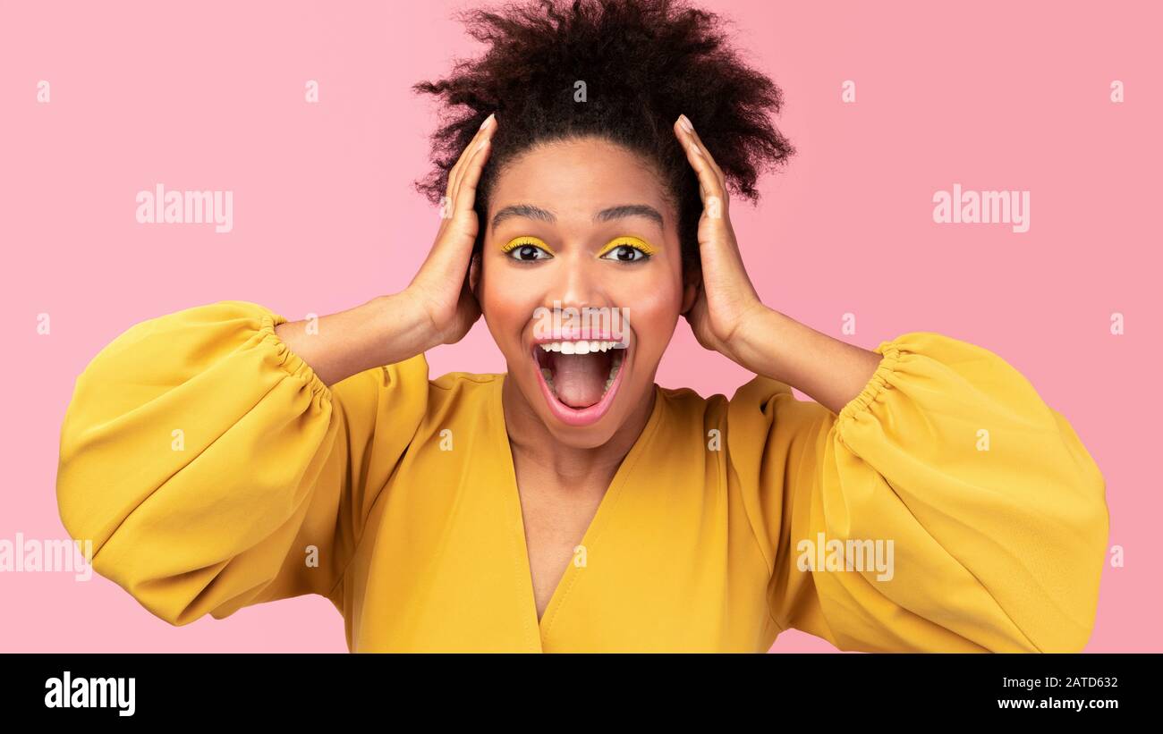 Closeup victory woman face hi-res stock photography and images - Alamy