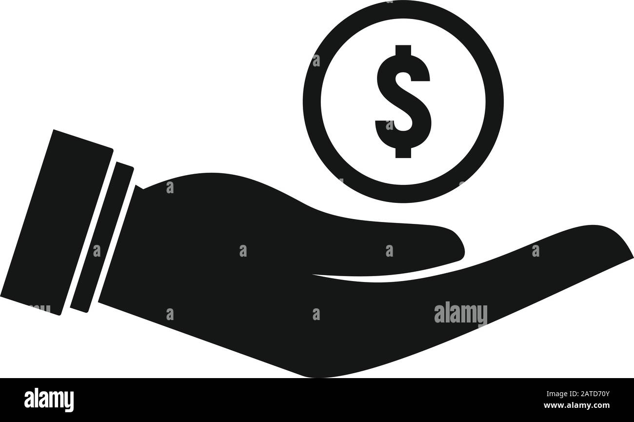 Money coin in hand icon. Simple illustration of money coin in hand ...