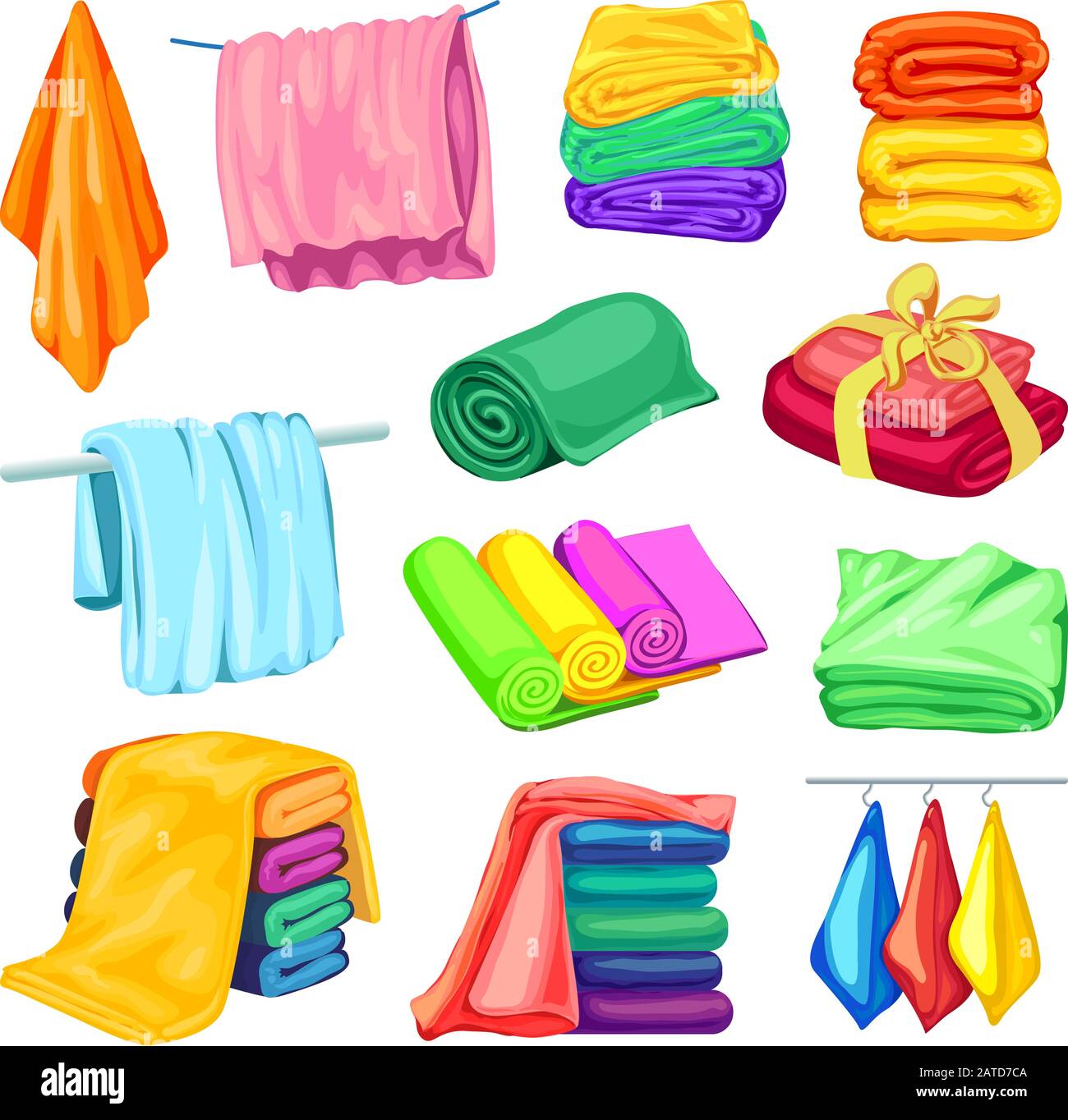 Towel icons set. Cartoon set of towel vector icons for web design Stock