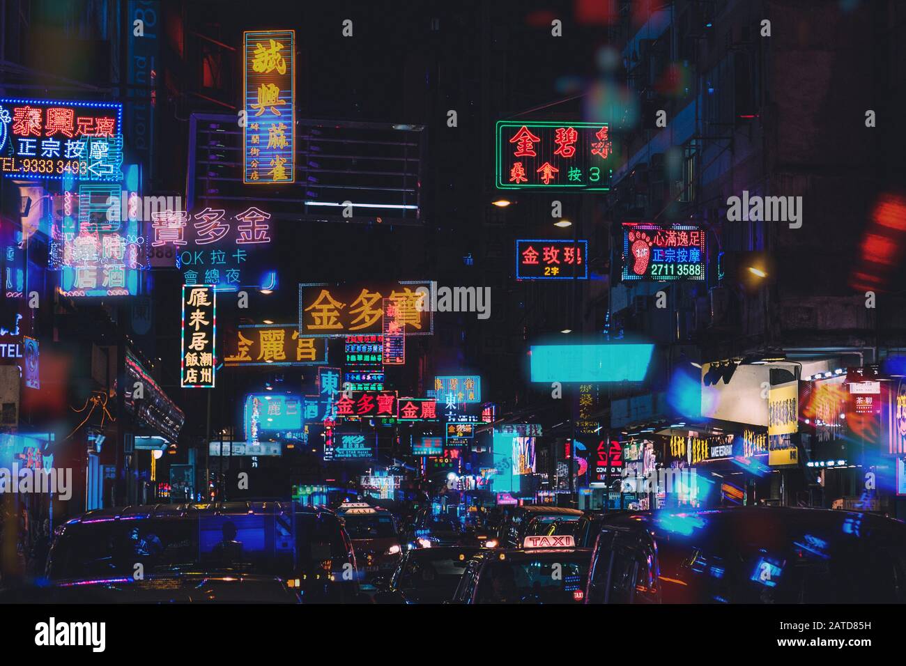 Hongkong, Hong Kong November, 2019 Neon lights and shop signs in