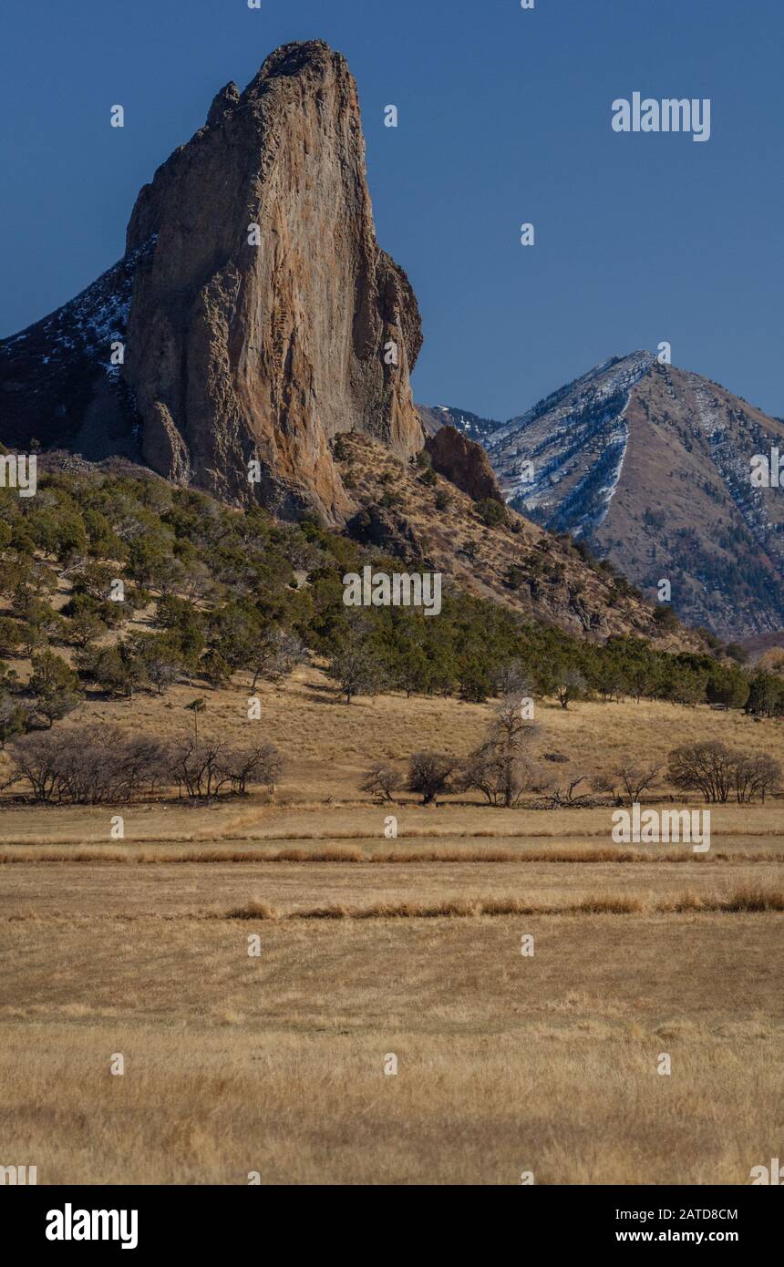 Needle Rock and North Saddle Peak, Crawford, Colorado, USA Stock Photo