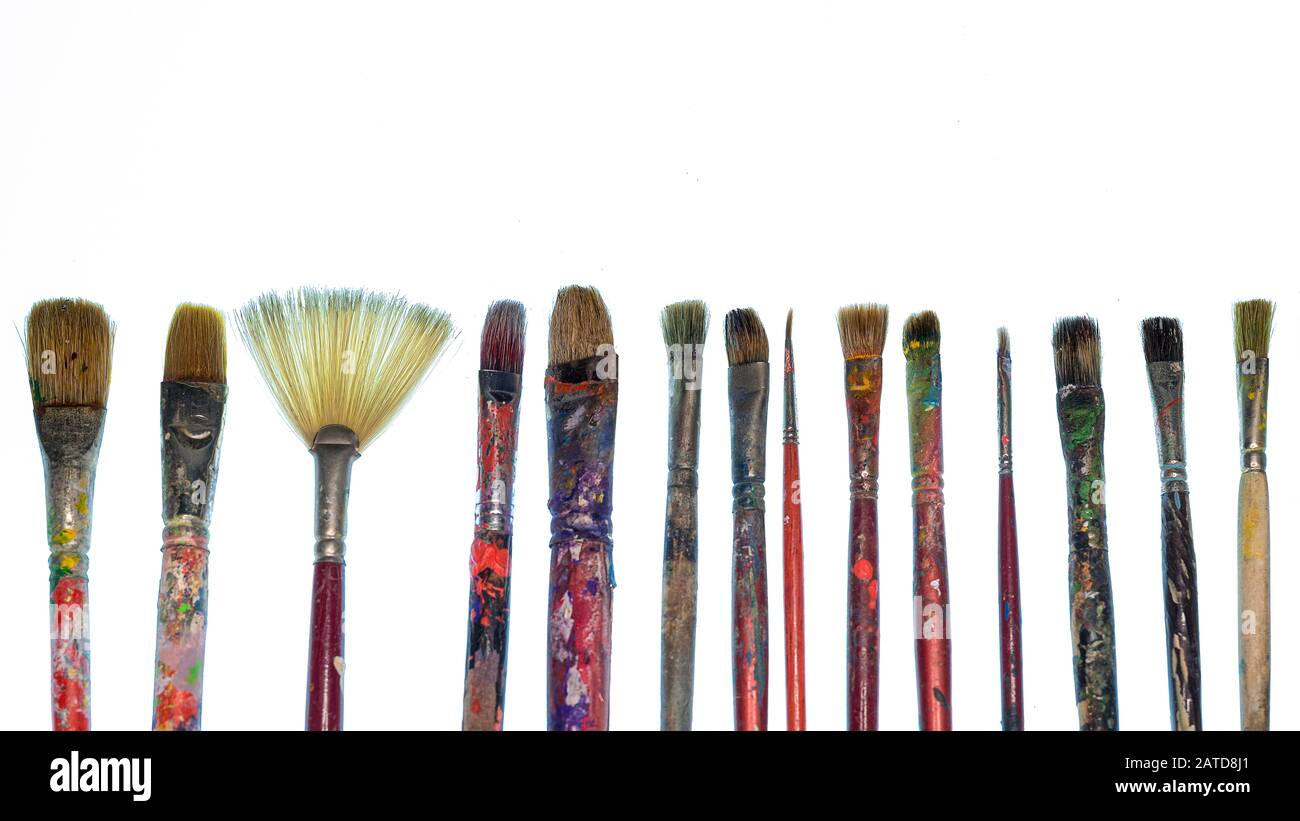 Art paintbrushes in a row Stock Photo