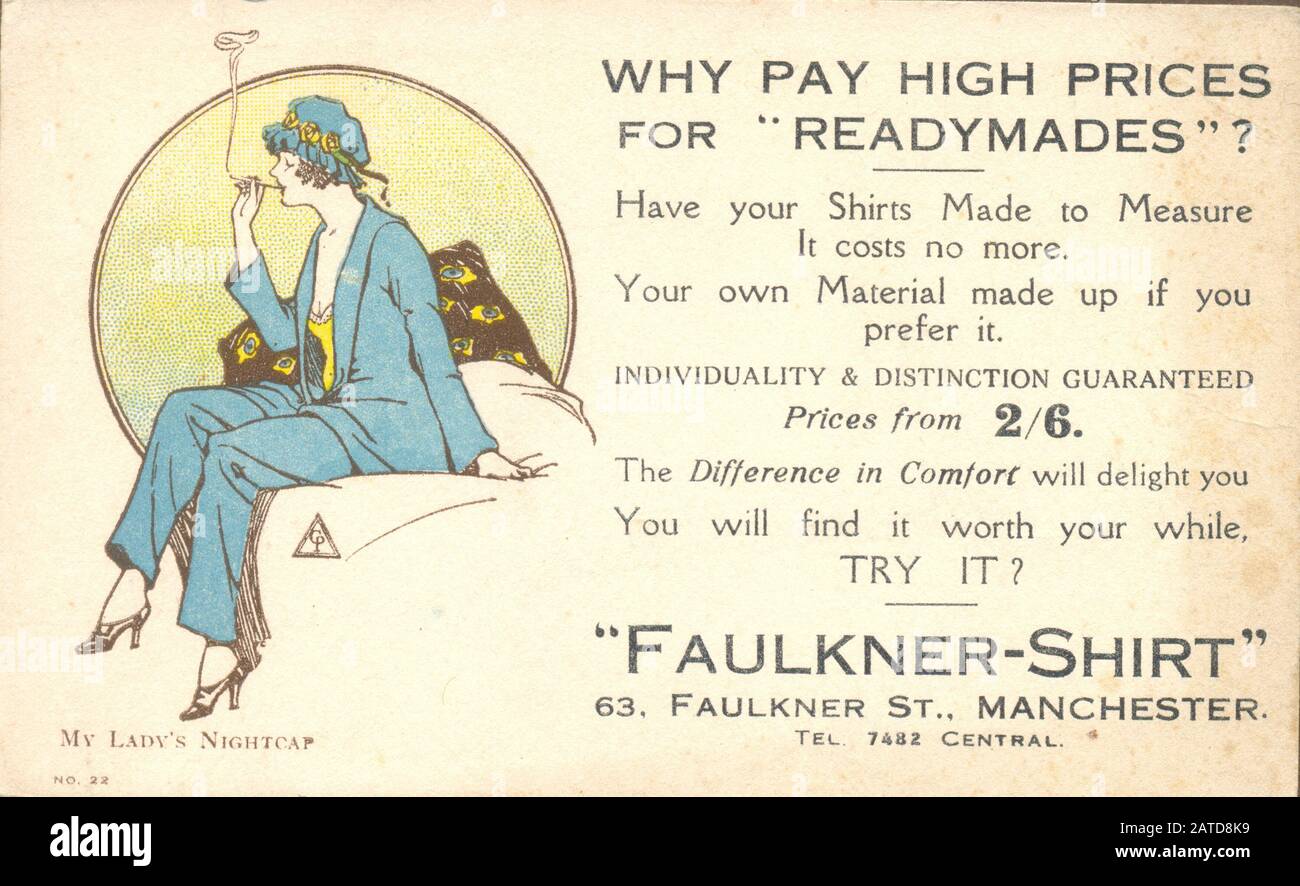 Advertising trade card as blotter for Faulkner-Shirts circa 1925 Stock Photo