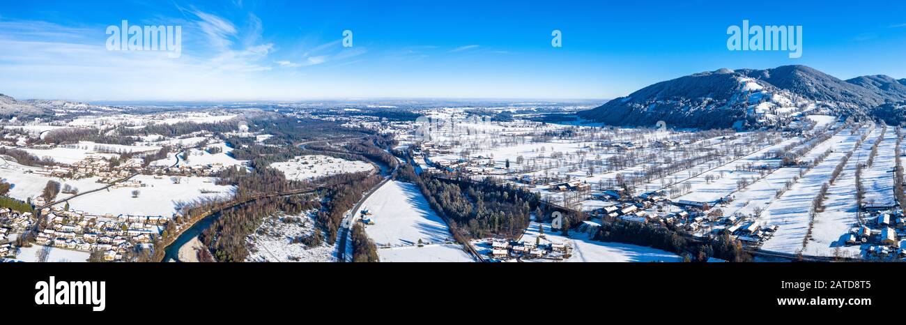 Bavarian Isartal Panorama Shot close to Bad T lz Winter Stock Photo