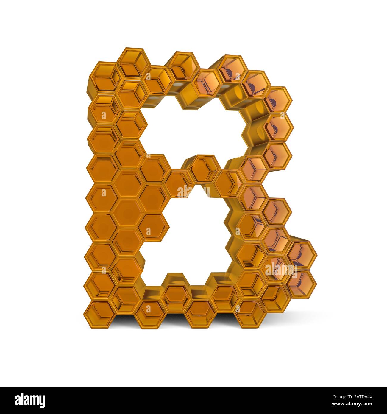 Capital letter B. Uppercase. Orange glossy abstract font. 3D