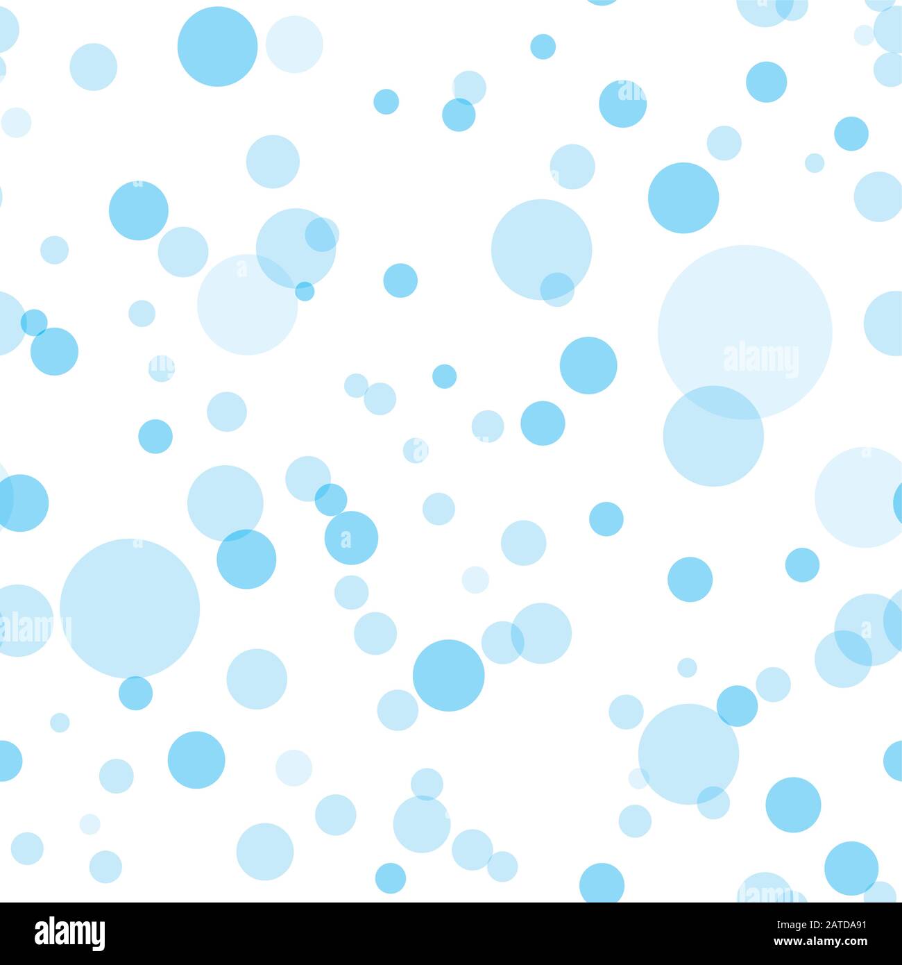 Transparent circles seamless pattern. Sky blue bubbles on white