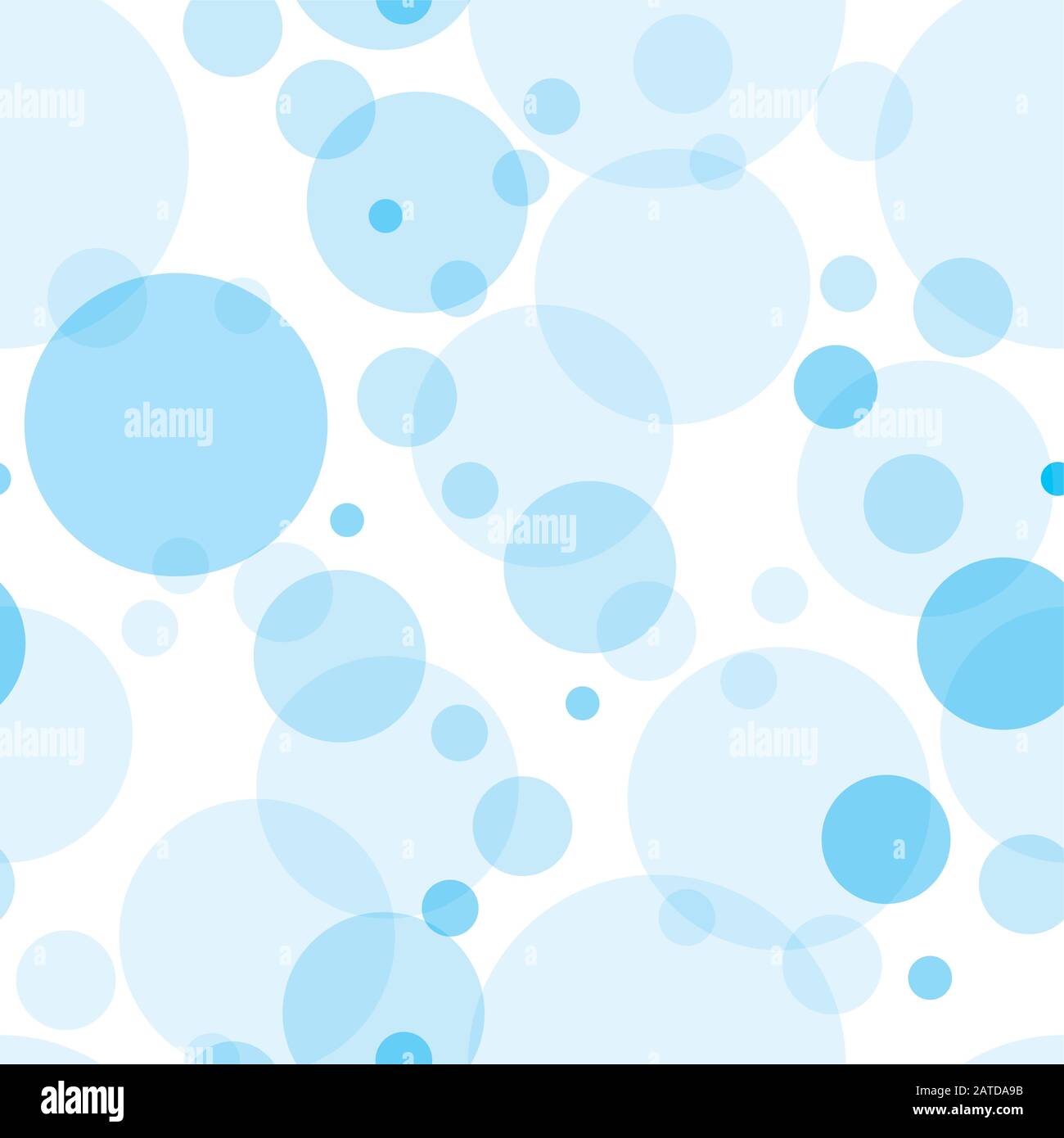 Seamless pattern with transparent circles. Sky blue bubbles randomly placed on white background. Easy editable vector eps10 illustration. Stock Vector