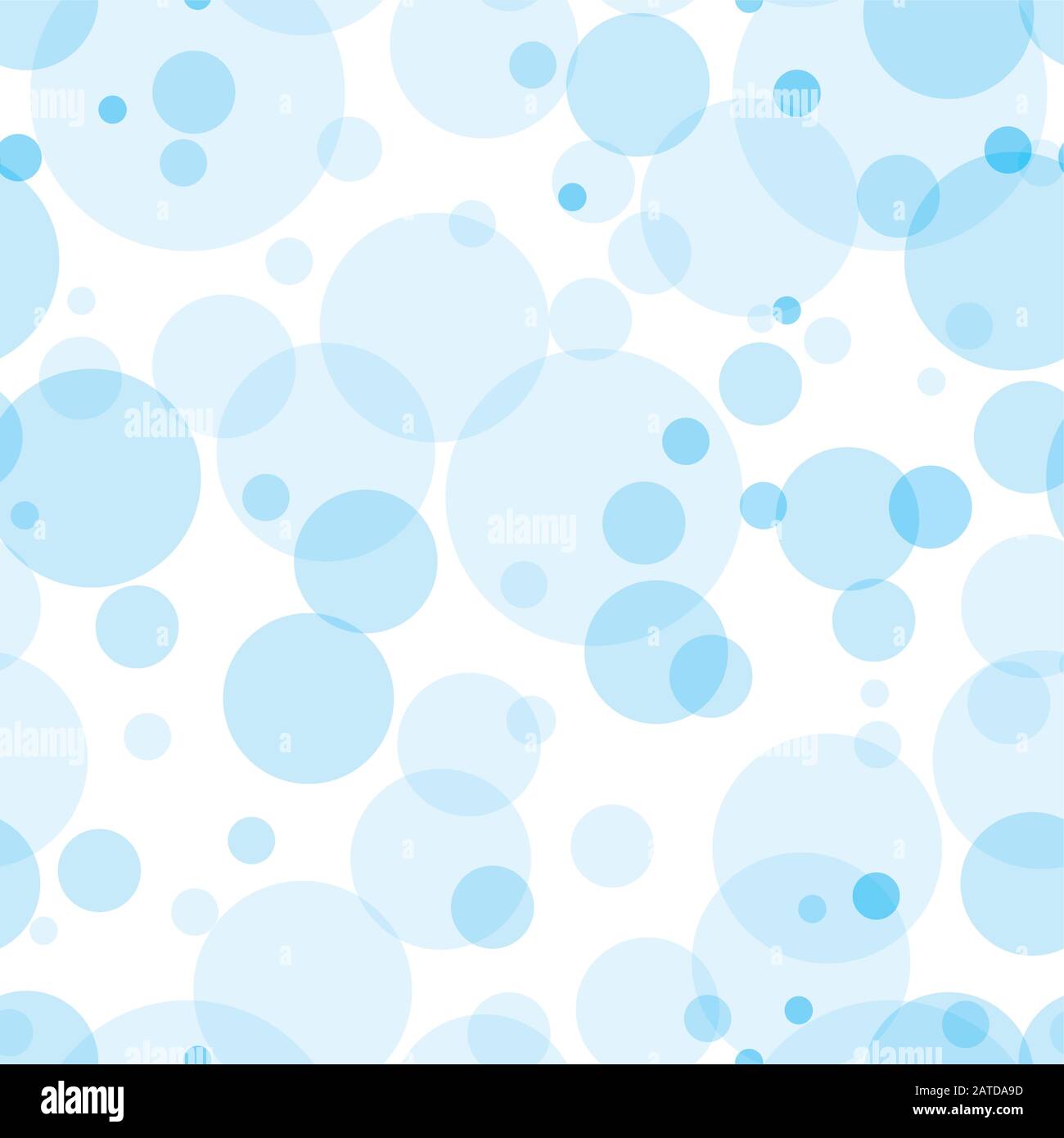 Transparent circles seamless pattern. Sky blue bubbles randomly placed on white background. Easy editable vector eps10 illustration. Stock Vector
