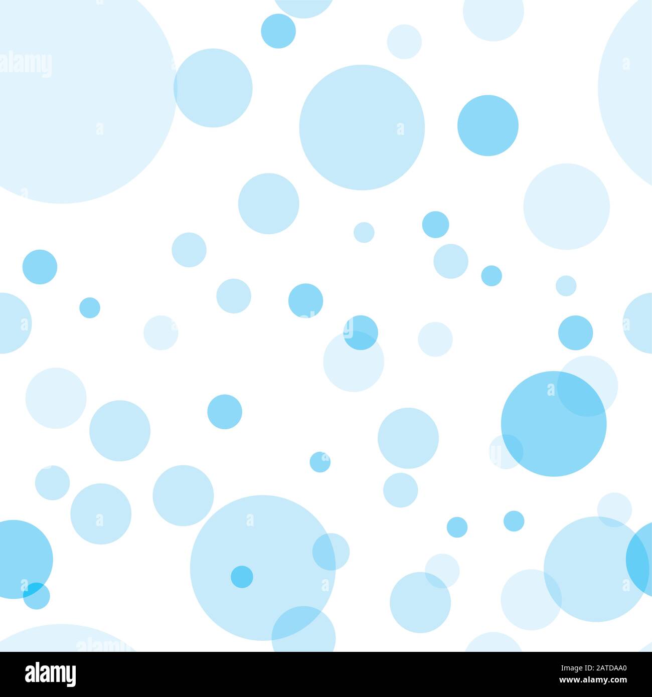 Seamless pattern with transparent circles. Sky blue bubbles randomly placed on white background. Easy editable vector eps10 illustration. Stock Vector