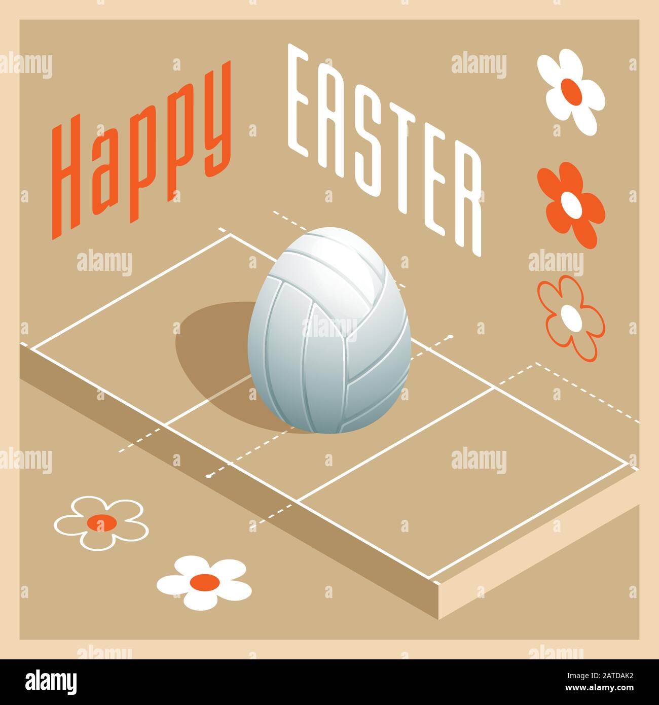 Happy Easter. Greeting card with 3D Easter egg as a white volleyball