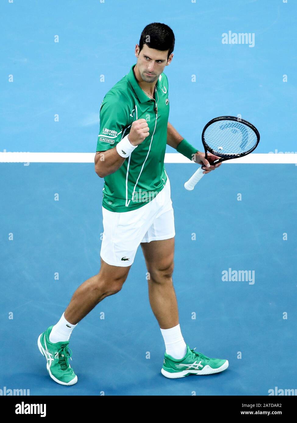 Melbourne, Australia. 2nd Feb, 2020. Novak Djokovic of Serbia celebrates  during the men's singles final against Dominic Thiem of Austria at 2020  Australian Open in Melbourne, Australia on Feb. 2, 2020. Credit: