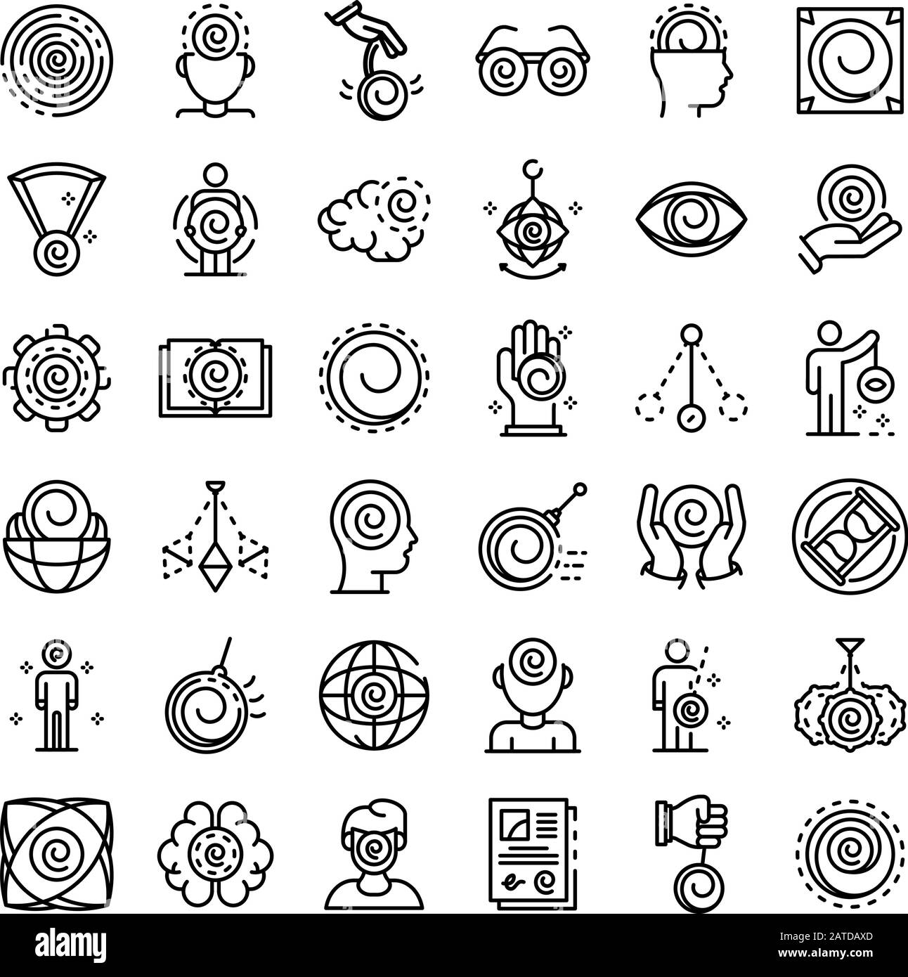 Hypnosis icons set, outline style Stock Vector