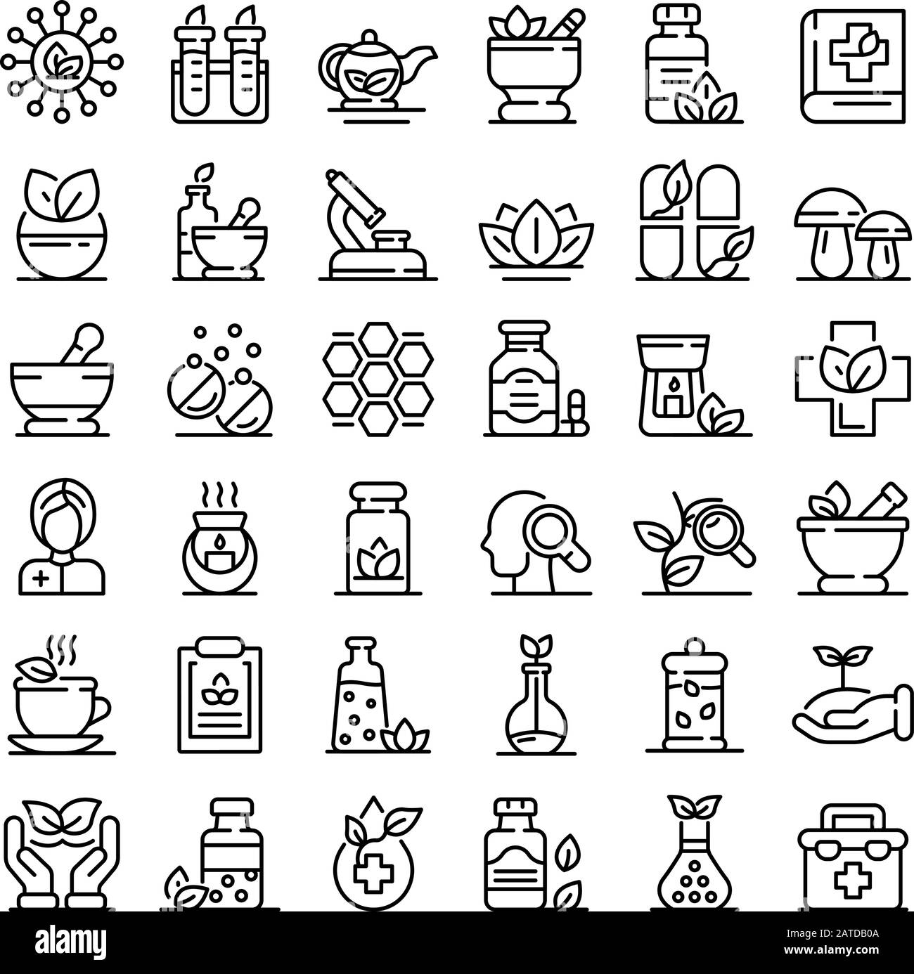 Phytotherapy icons set, outline style Stock Vector