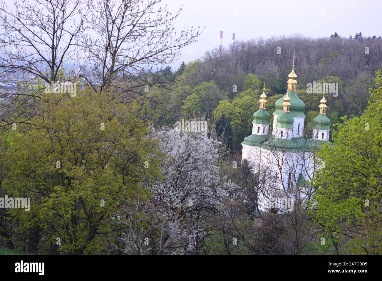 An sunrise  view of  Vydubickiy Monastery,Kyiv, erected at 11 century in Kyiv Rus times Stock Photo