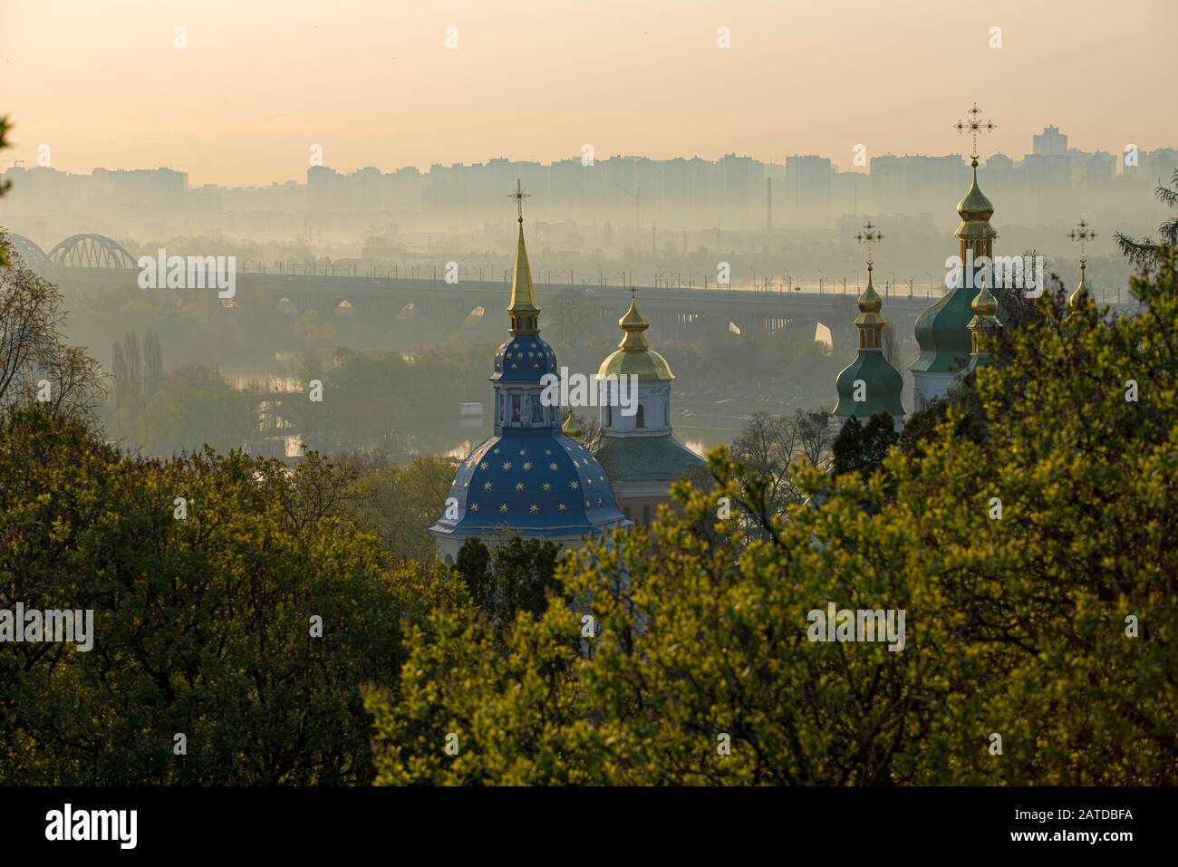 An sunrise  view of  Vydubickiy Monastery,Kyiv, erected at 11 century in Kyiv Rus times Stock Photo