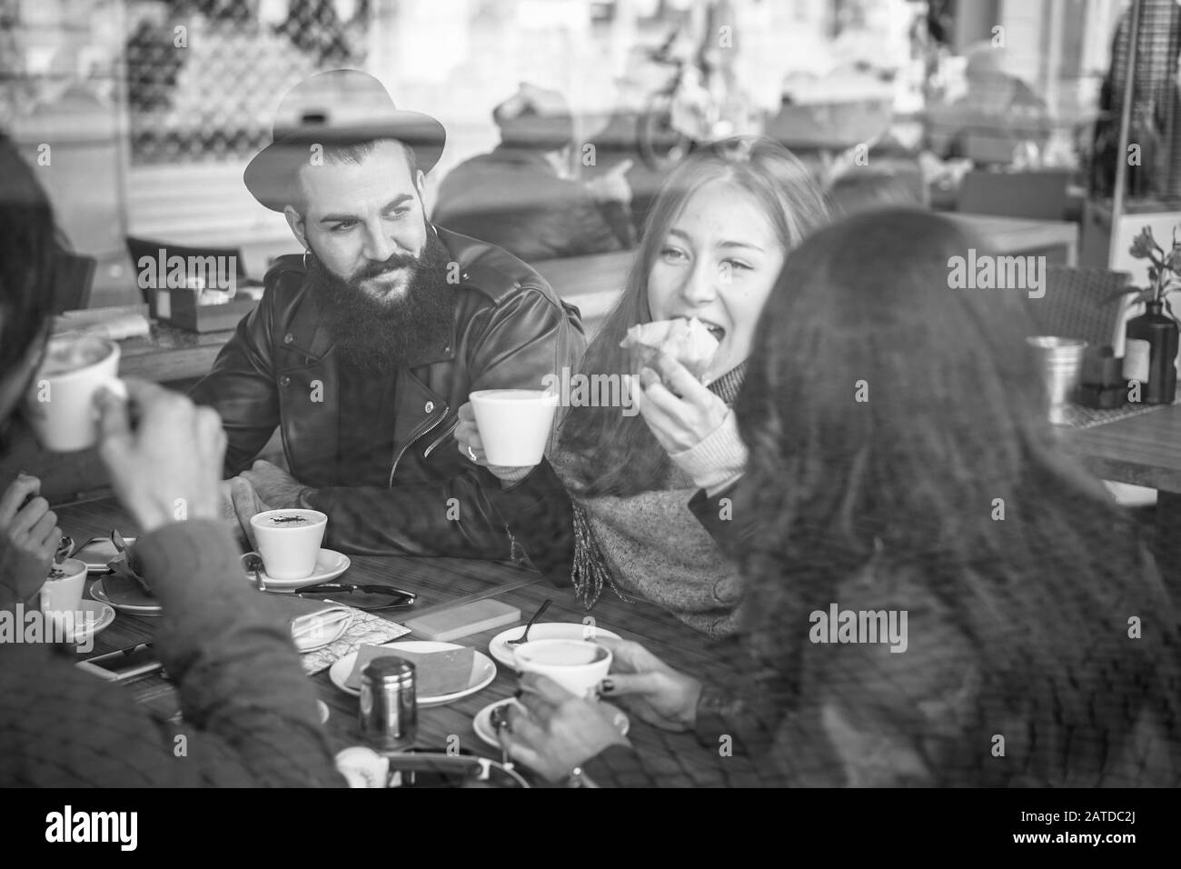 Group of friends drinking coffee Black and White Stock Photos & Images Alamy