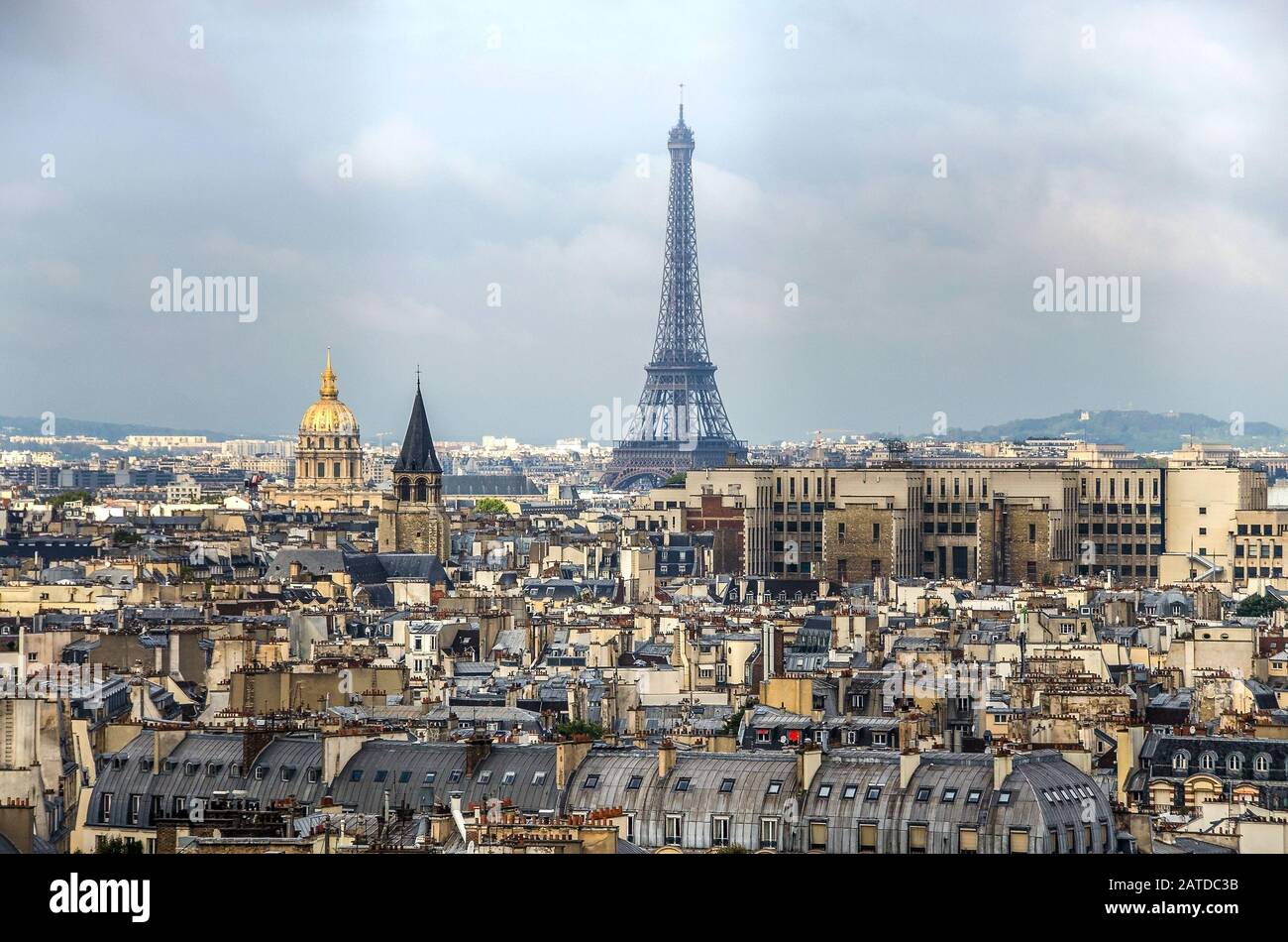 Paris day panorama of city center with Eifel tower. Architecture old city Paris. France. Stock Photo