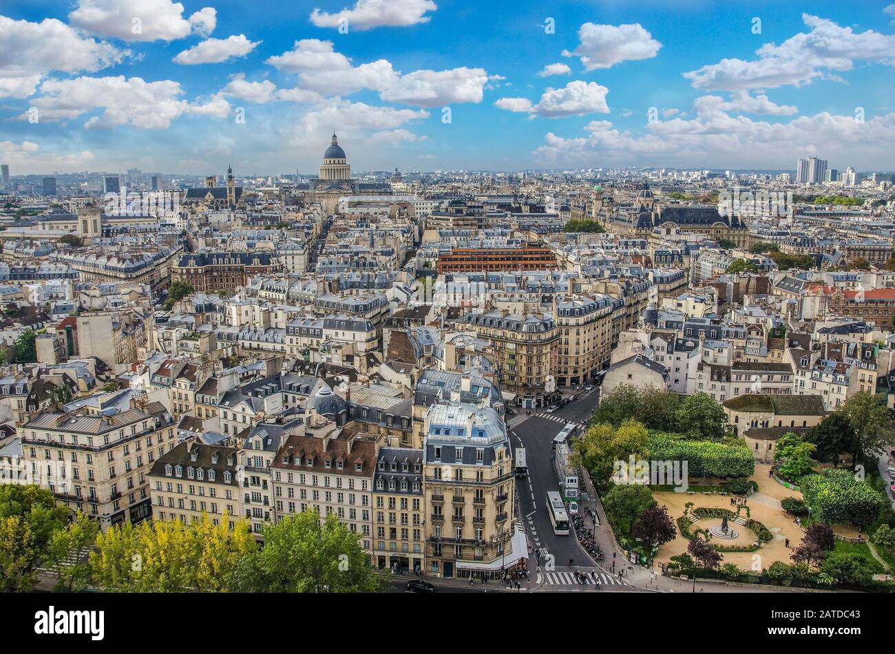 Paris day Panorama. View from Cathedral Notre Dame de Paris. France. Stock Photo