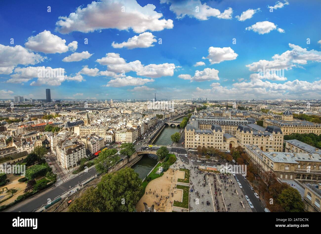 Paris day panorama of city center. View from Cathedral Notre Dame de Paris. France. Stock Photo
