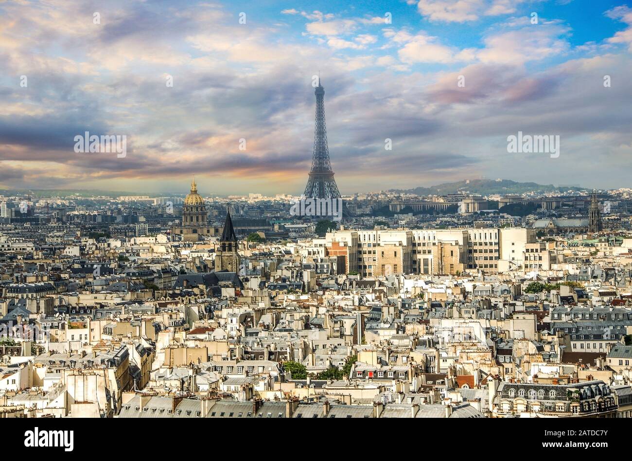 Paris day panorama of city center with Eifel tower. Architecture old city Paris. France. Stock Photo