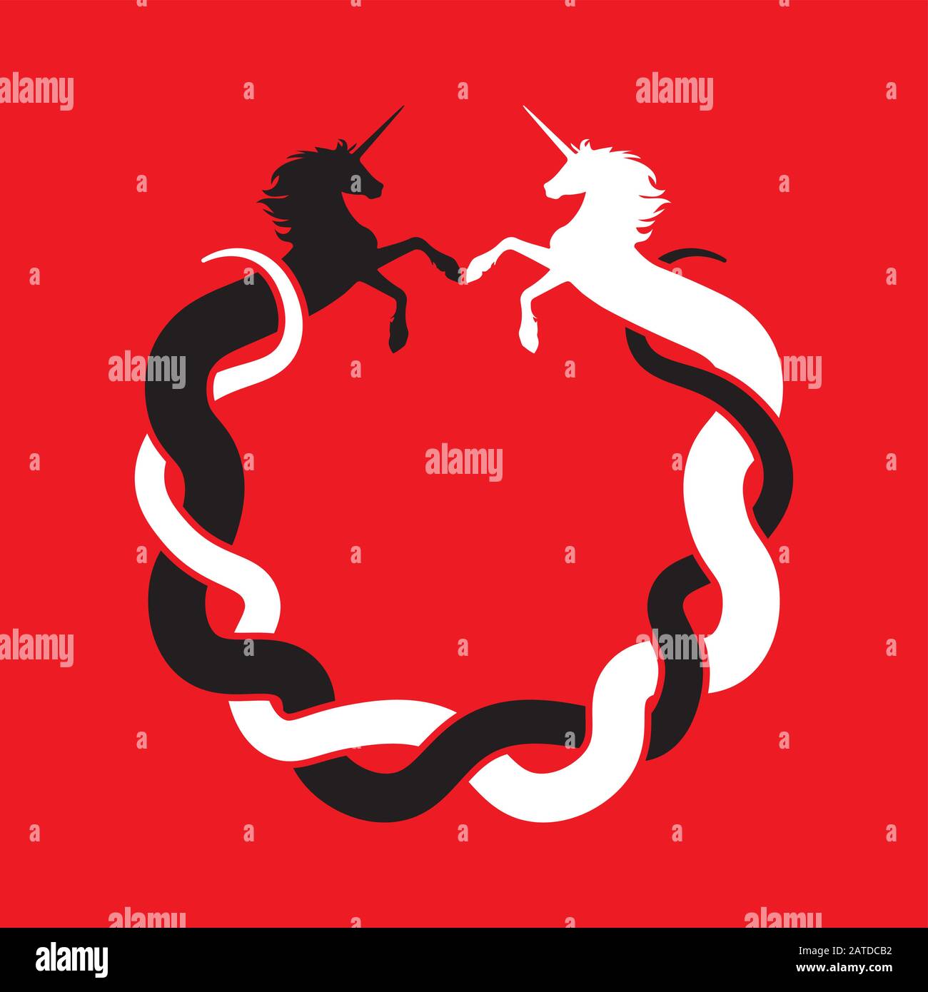 Intertwined unicorn facing each other - circle symbol Stock Vector