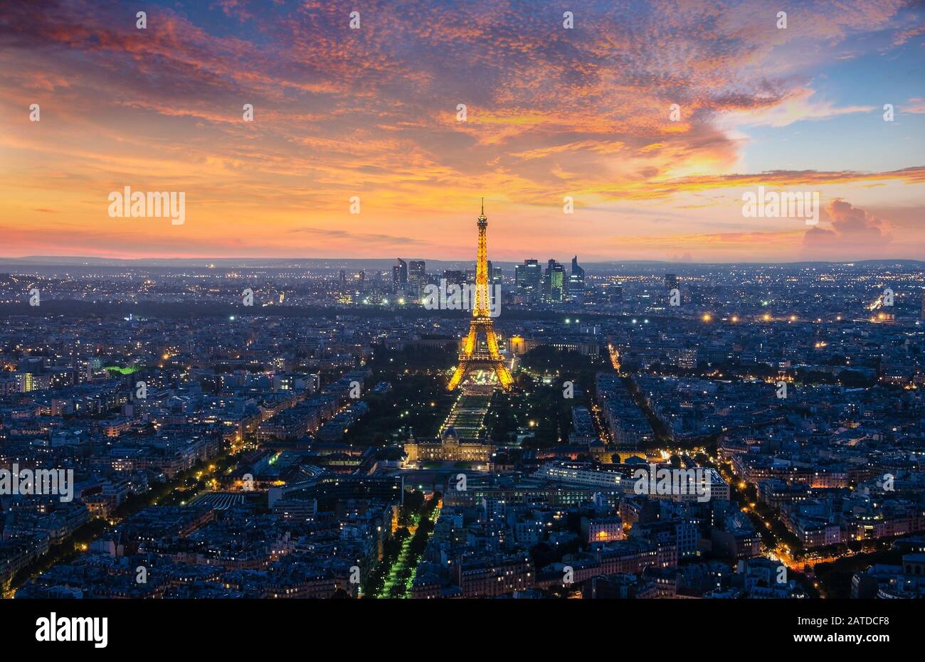 PARIS, FRANCE - SEPTEMBER 17, 2015: Evening view on Paris and the Eiffel Tower. Stock Photo