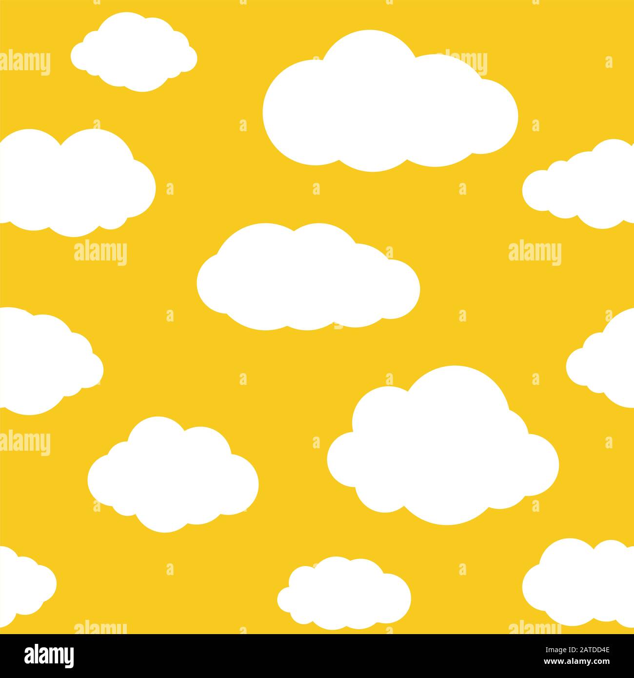 Clouds seamless pattern. Vivid yellow background with white sky cloudlets. Simple vector repeating texture in eps8 format. Stock Vector