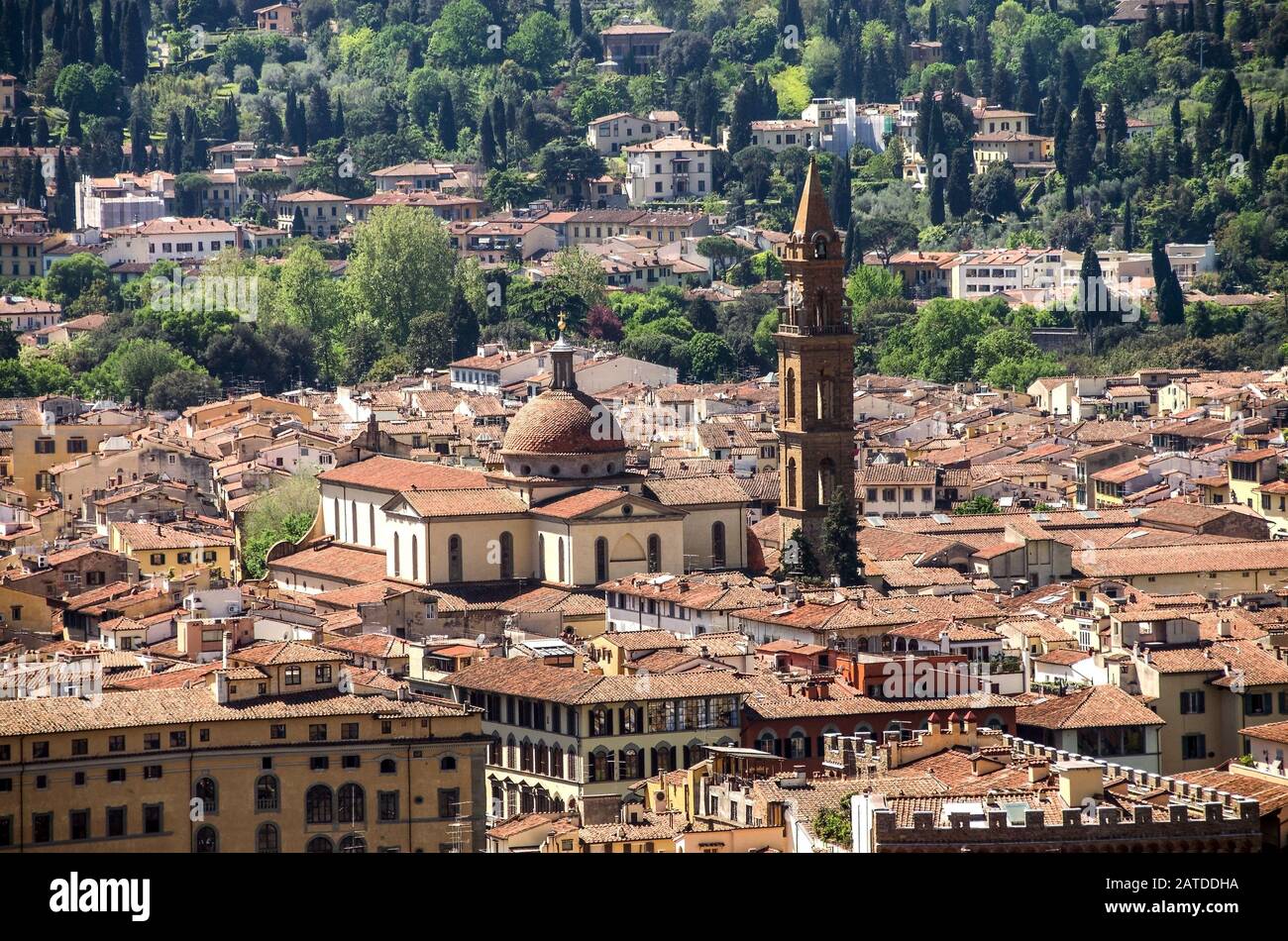 Tower of palazzo vecchio in florence top view to roofs old town Stock Photo
