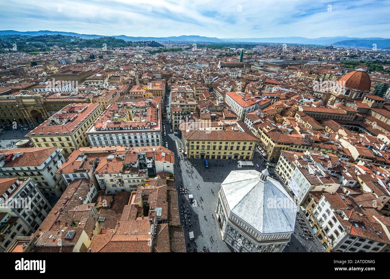 cityscape of Florence - old town with cathedral church Santa Maria del Fiore at sunny day, Florence, Italy Stock Photo