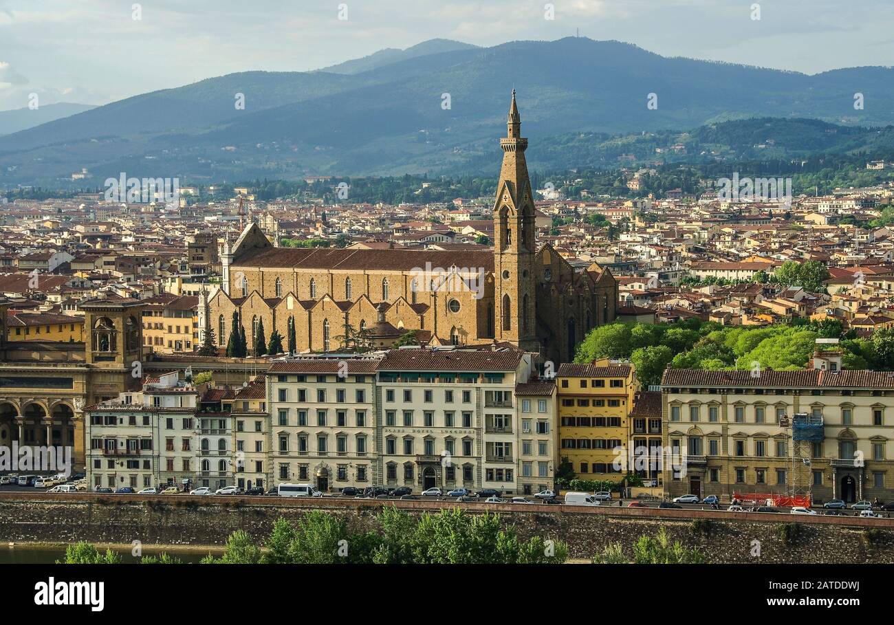 Tower of palazzo vecchio in florence top view to roofs old town Stock Photo