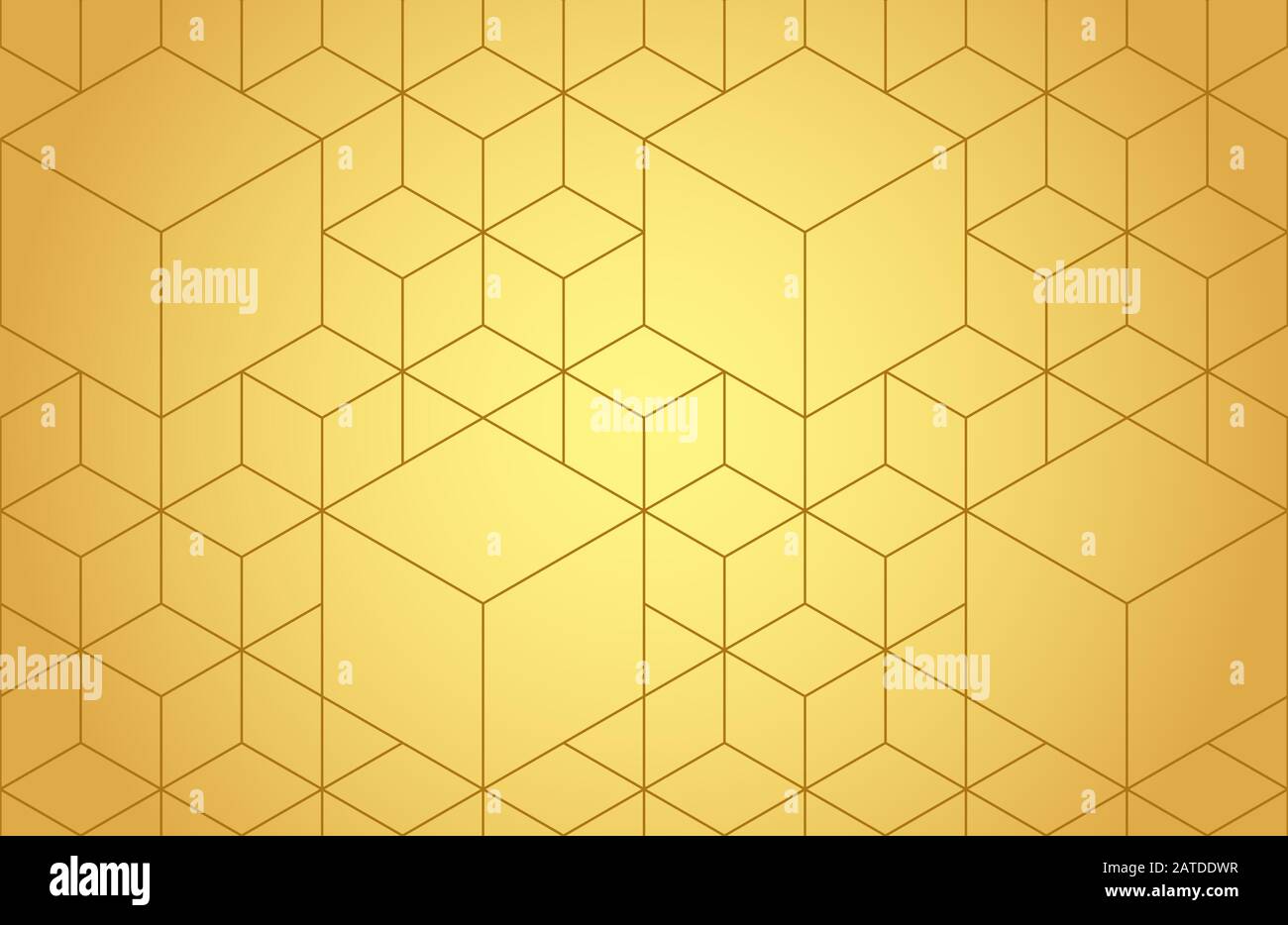 Cubes, hexagons and rhombs seamless pattern in golden tones. Geometric ...